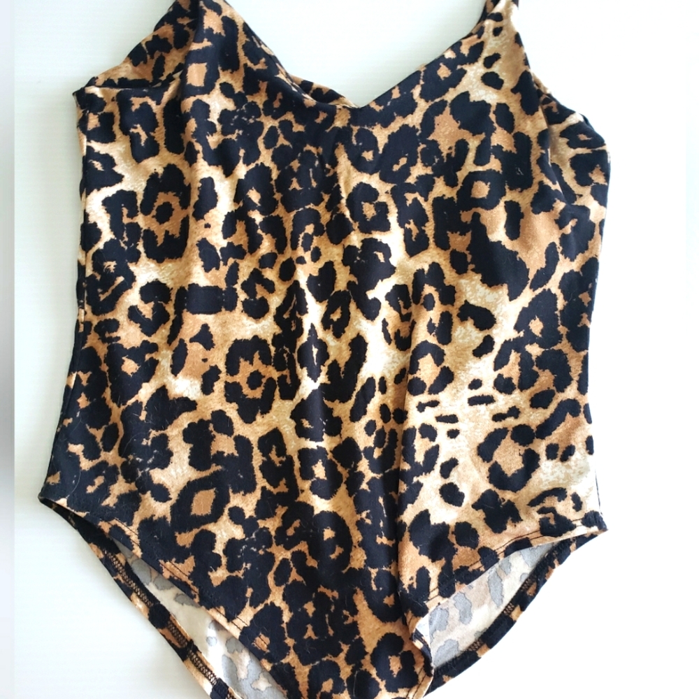Gaze Black and Tan Leopard Bodysuit